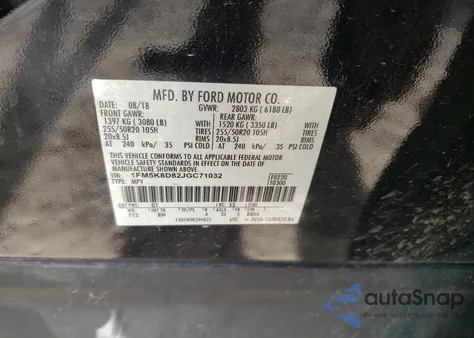 2018 Ford Explorer Xlt из США, поврежденный, VIN 1FM5K8D82JGC71032